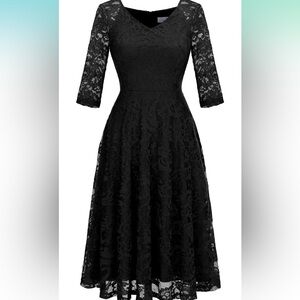3/4 lace sleeve lace midi cocktail dress